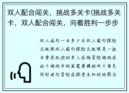 双人配合闯关，挑战多关卡(挑战多关卡，双人配合闯关，向着胜利一步步前进)